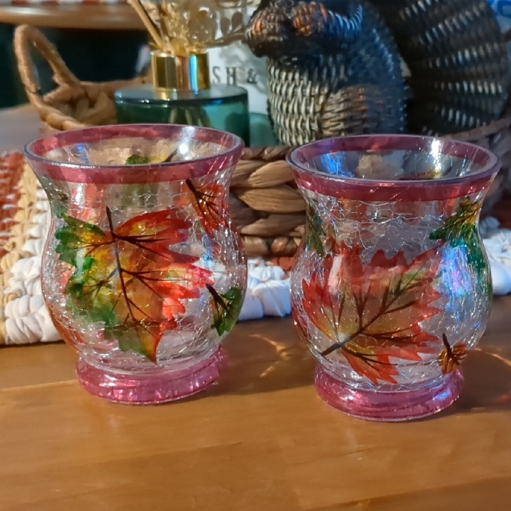 Autumn Decorative Leaf Glass Votive Holders